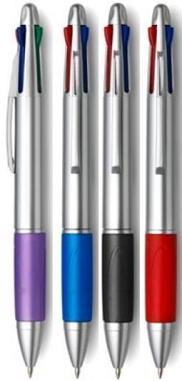 24St. Kugelschreiber 4 Farben Vierfarb Silber-Design Kulis Minen