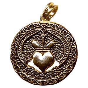 CLADDAGH vergoldet Kettenanhänger Amulett Pendant Medallion kelticshes Hochzeitssymbol