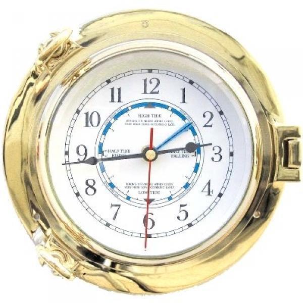 ProPassione Bullaugen-Tiden-Uhr, Messing poliert, Tiden-Ziffernblatt, Quarzwerk, Maße: Ø 22 cm, ohne Batterie