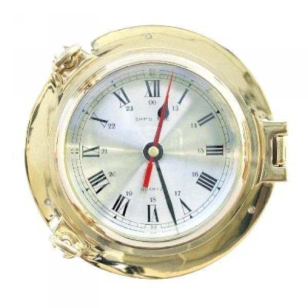 ProPassione Bullaugen-Uhr, Messing poliert, römisches Ziffernblatt, Quarzwerk, Maße: Ø 14 cm, ohne Batterie