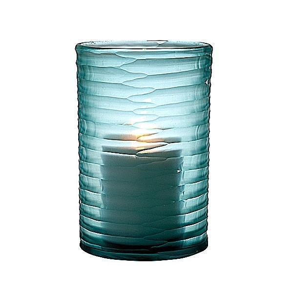 ProPassione Eichholtz Design-Windlicht Hurricane Ocean S, Glas, blau mit unregelm. Konkavschliff, H 26 x Ø 16 cm