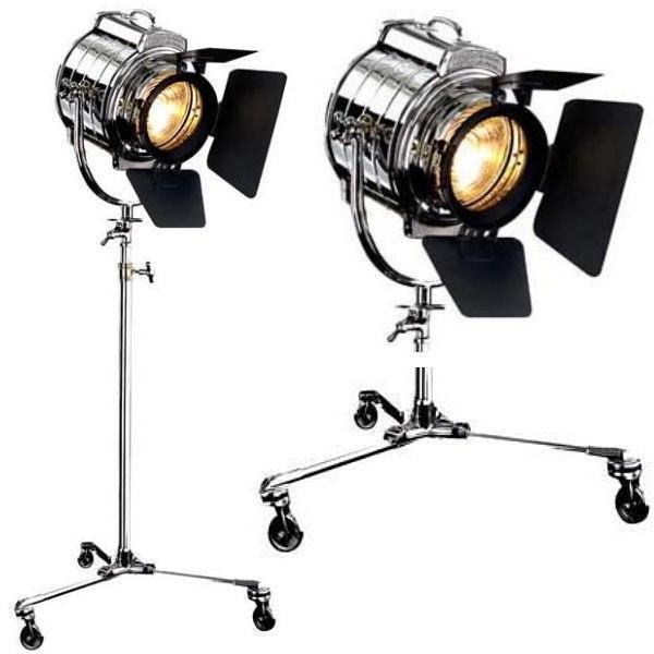 ProPassione Eichholtz Stativ Stehlampe, Filmscheinwerfer MGM, glänzend vernickelt/schwarz, Metallstativ mit 3 Lenkrollen