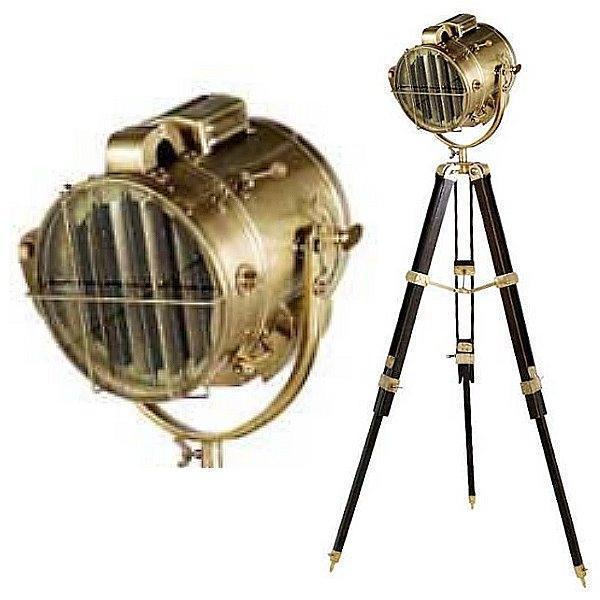 ProPassione Eichholtz Stativ Stehlampe Morse-Scheinwerfer Atlantic, Messing antik/Holzstativ braun, H 91-142 x Ø Fuß 100