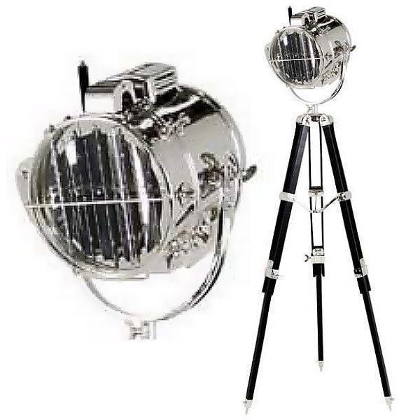 ProPassione Eichholtz Stativ Stehlampe Morse-Scheinwerfer Atlantic, Nickel glänzend/Holzstativ schwarz, H 91-142 x Ø Fuß