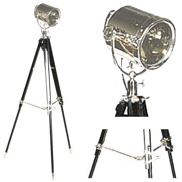 ProPassione Eichholtz Stativ Stehlampe Suchscheinwerfer, glänzend vernickelt/Glas, mit schwarzem Holzstativ und vernicke