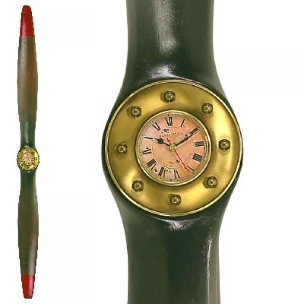 ProPassione Holzpropeller mit Uhr, groß, Kamtschatka Birke, mahagonifarbig gebeizt, Uhr: Messing antik, Maße: L 186 x B