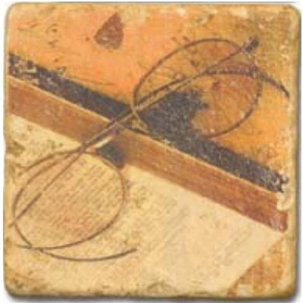 ProPassione Marmorfliese, Motiv: Antiquitäten D,  Antikfinish,  Aufhängeöse, Antirutschfüßchen, Maße: L 20 x B 20 x H 1