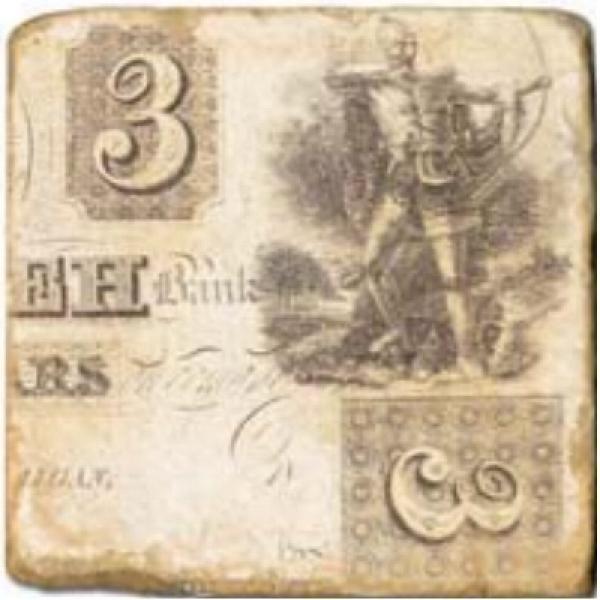 ProPassione Marmorfliese, Motiv: Banknoten A,  Antikfinish,  Aufhängeöse, Antirutschfüßchen, Maße: L 20 x B 20 x H 1 cm