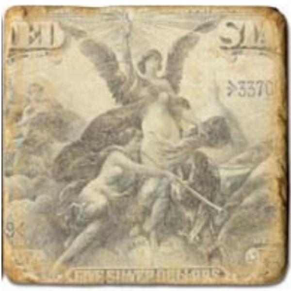 ProPassione Marmorfliese, Motiv: Banknoten C,  Antikfinish,  Aufhängeöse, Antirutschfüßchen, Maße: L 20 x B 20 x H 1 cm