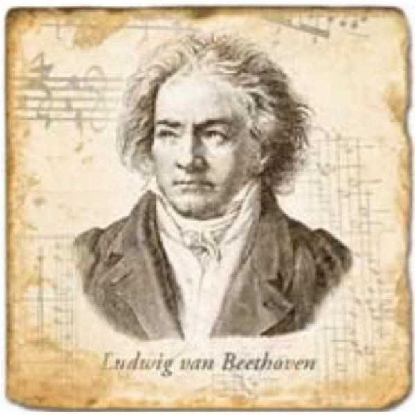 ProPassione Marmorfliese, Motiv: Beethoven,  Antikfinish,  Aufhängeöse, Antirutschfüßchen, Maße: L 20 x B 20 x H 1 cm