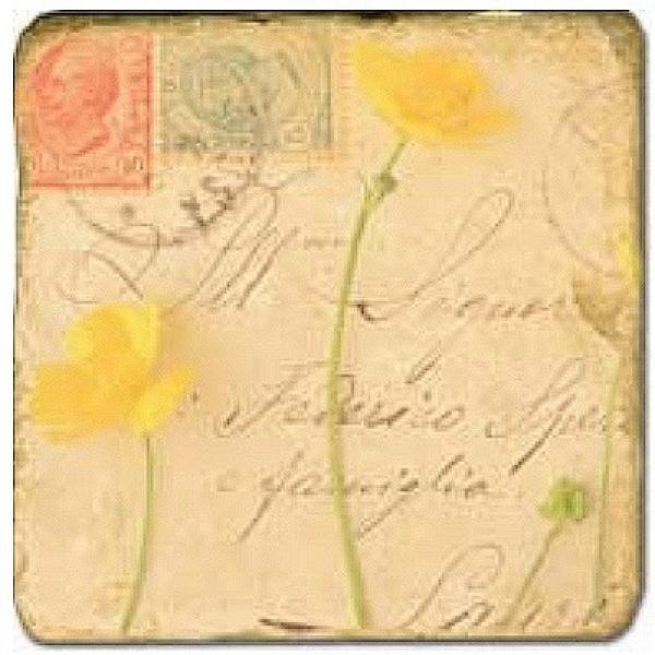 ProPassione Marmorfliese, Motiv: Blütenbriefe 1 C,  Antikfinish,  Aufhängeöse, Antirutschfüßchen, Maße: L 20 x B 20 x H