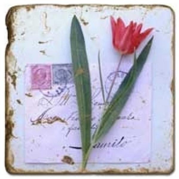 ProPassione Marmorfliese, Motiv: Blütenbriefe 2 C,  Antikfinish,  Aufhängeöse, Antirutschfüßchen, Maße: L 20 x B 20 x H