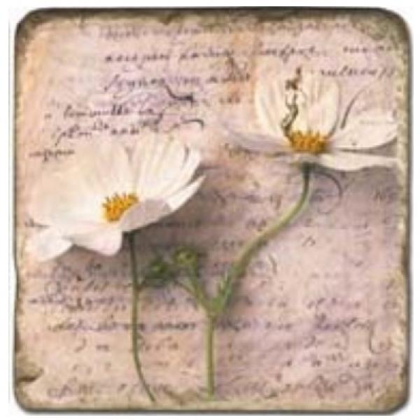 ProPassione Marmorfliese, Motiv: Blütenbriefe 3 B,  Antikfinish,  Aufhängeöse, Antirutschfüßchen, Maße: L 20 x B 20 x H