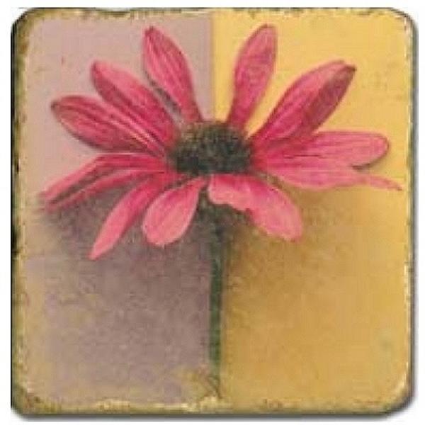ProPassione Marmorfliese, Motiv: Blüten C,  Antikfinish,  Aufhängeöse, Antirutschfüßchen, Maße: L 20 x B 20 x H 1 cm