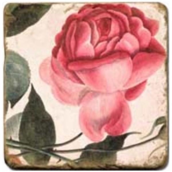 ProPassione Marmorfliese, Motiv: Rosa Rosen A,  Antikfinish,  Aufhängeöse, Antirutschfüßchen, Maße: L 20 x B 20 x H 1 cm