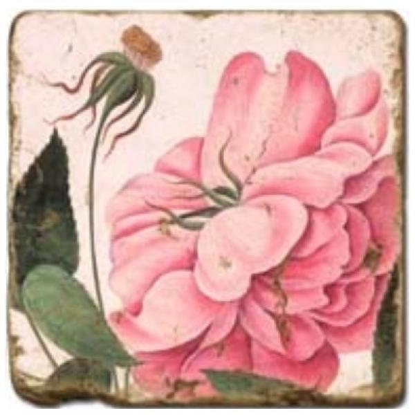 ProPassione Marmorfliese, Motiv: Rosa Rosen B,  Antikfinish,  Aufhängeöse, Antirutschfüßchen, Maße: L 20 x B 20 x H 1 cm