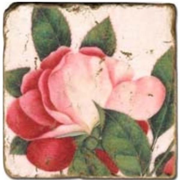 ProPassione Marmorfliese, Motiv: Rosa Rosen D,  Antikfinish,  Aufhängeöse, Antirutschfüßchen, Maße: L 20 x B 20 x H 1 cm