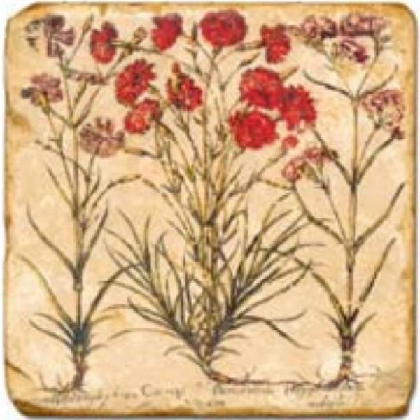 ProPassione Marmorfliese, Motiv: Rote Blumen A,  Antikfinish,  Aufhängeöse, Antirutschfüßchen, Maße: L 20 x B 20 x H 1 c