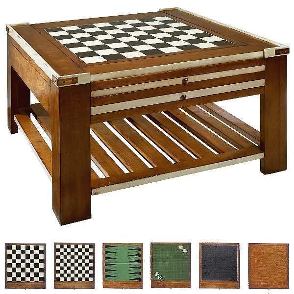 ProPassione Spieltisch, Antikdesign, quadratisch, Kirsche/Hartholz, Elfenbein/Braun, Messingbeschläge, 3 zweiseitige Spi