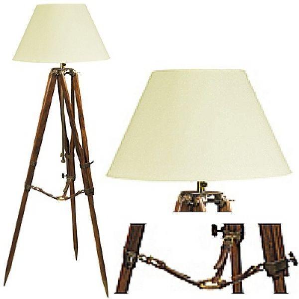 ProPassione Stativ Stehlampe, Chintz-Schirm, Cremeweiß, Messing antik/nussbaumfarbig, Maße: H 130 x Ø 60 cm
