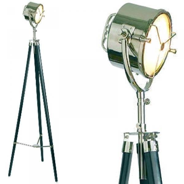 ProPassione Stativ Stehlampe Suchscheinwerfer, Nickel, poliert/Alu/Glas, Holzstativ, ebenholzfarbig/Nickel, Maße: H 200