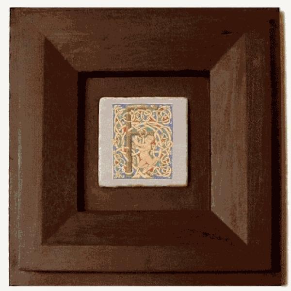 ProPassione Wandbild Initial F, brauner Holzrahmen, 32 x 32 cm, mit Initial Marmorfliese F, 10 x 10 x 1 cm