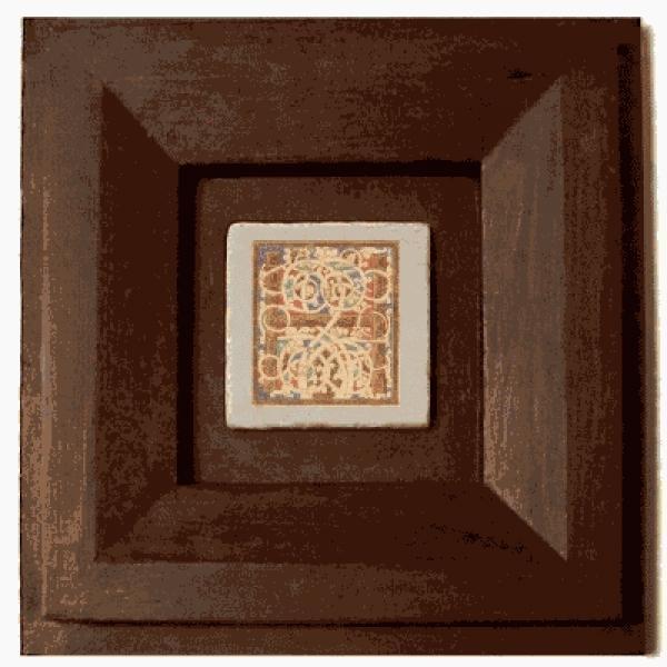 ProPassione Wandbild Initial H, brauner Holzrahmen, 32 x 32 cm, mit Initial Marmorfliese H, 10 x 10 x 1 cm