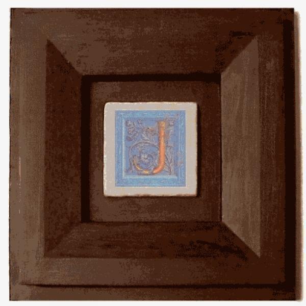 ProPassione Wandbild Initial J, brauner Holzrahmen, 32 x 32 cm, mit Initial Marmorfliese J, 10 x 10 x 1 cm