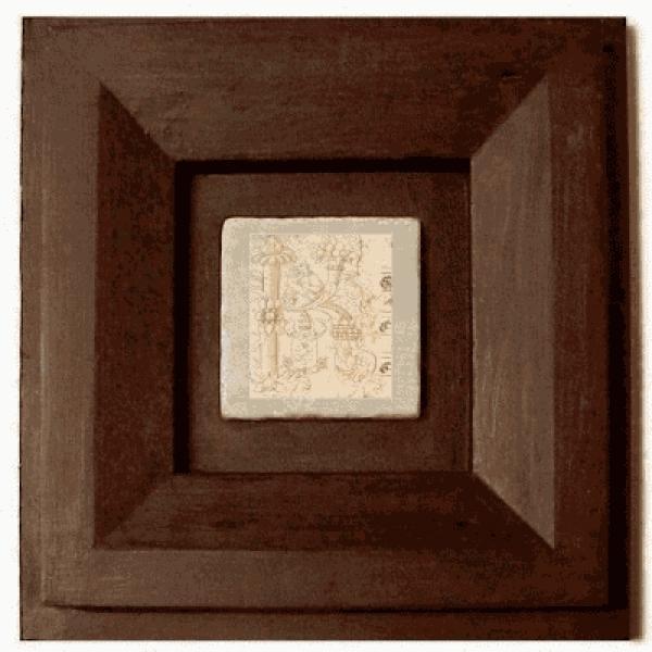 ProPassione Wandbild Initial K, brauner Holzrahmen, 32 x 32 cm, mit Initial Marmorfliese K, 10 x 10 x 1 cm
