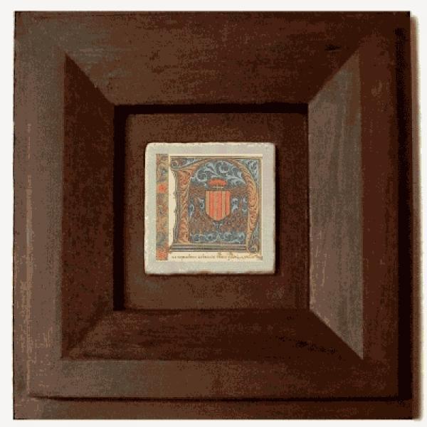 ProPassione Wandbild Initial N, brauner Holzrahmen, 32 x 32 cm, mit Initial Marmorfliese N, 10 x 10 x 1 cm