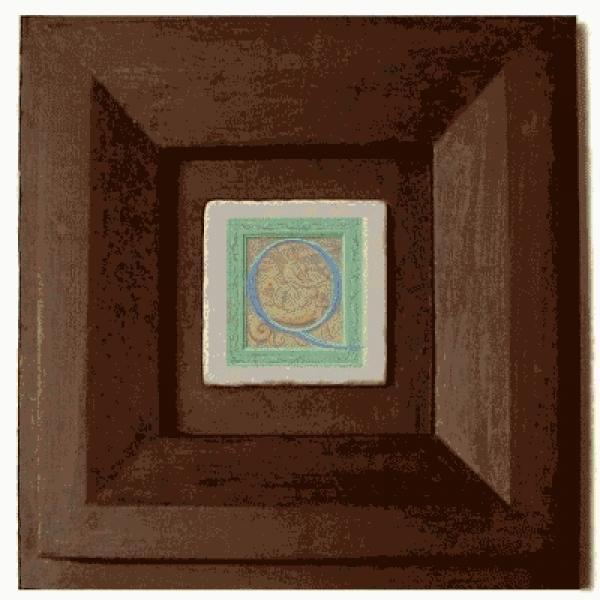 ProPassione Wandbild Initial Q, brauner Holzrahmen, 32 x 32 cm, mit Initial Marmorfliese Q, 10 x 10 x 1 cm