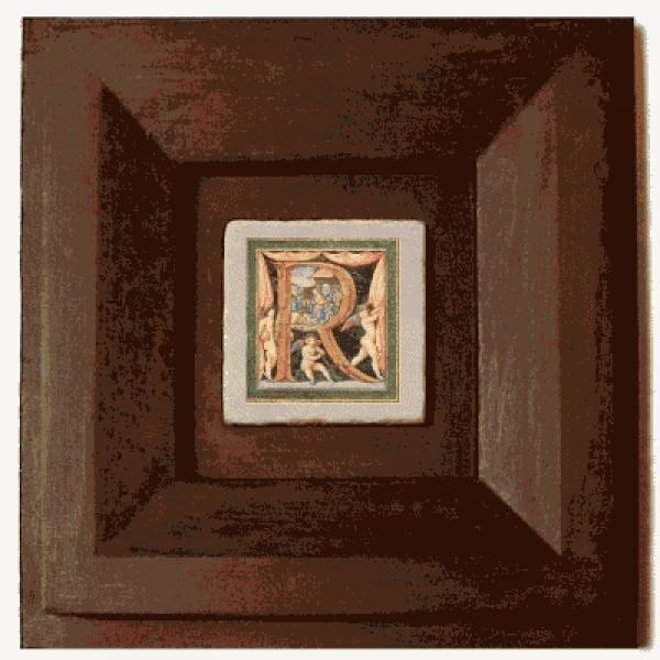 ProPassione Wandbild Initial R, brauner Holzrahmen, 32 x 32 cm, mit Initial Marmorfliese R, 10 x 10 x 1 cm