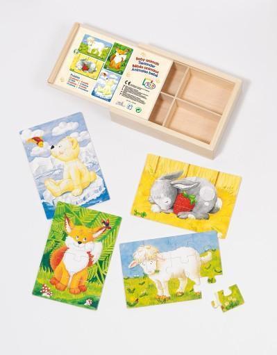 4 Puzzles je 12 Teile - Tierkinder von Goki