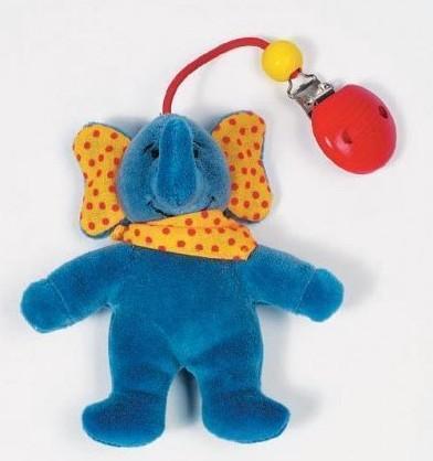 Babyclip Plüschelefant (blau) aus Holz und Glöckchen von goki