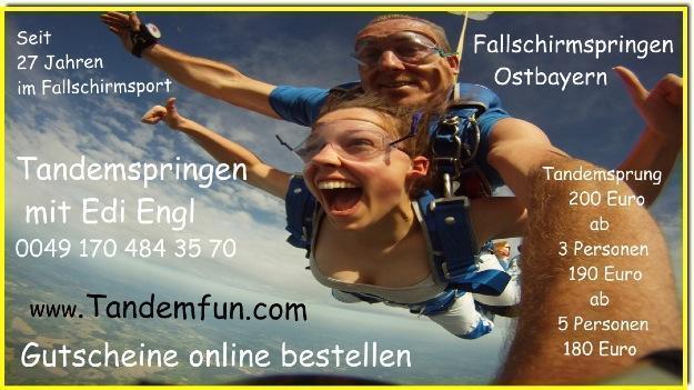 Fallschirmspringen Geschenk Gutschein Ticket von Tandemfun Bayern
