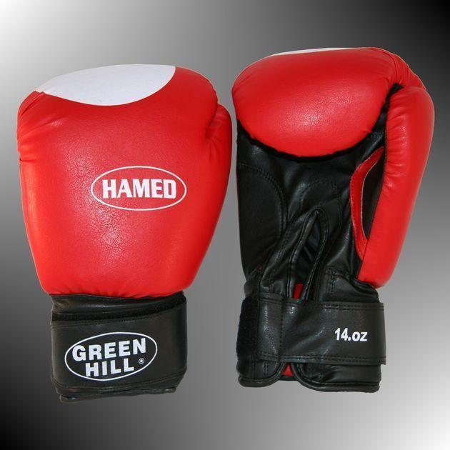 Boxhandschuhe HAMED von Green Hill® rot mit weißer Trefferfläche 16...